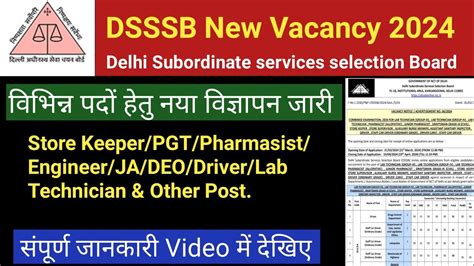 Dsssb New Vacancy 2024dsssb Various Post New Notification 2024dsssb