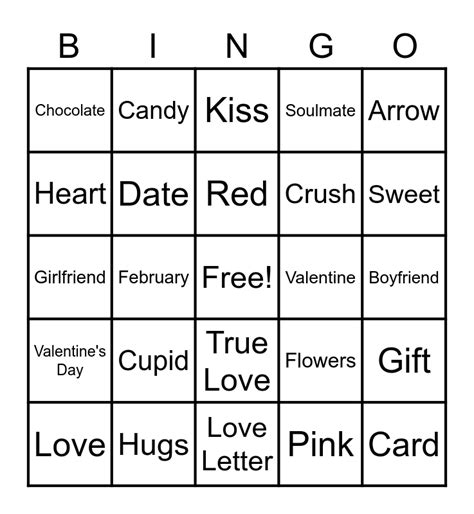 Valentines Day Bingo Card