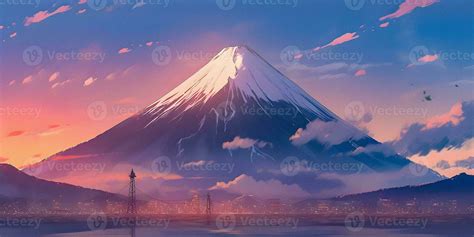 Majestic Mount Fuji at Sunset, digital art painting created using ...