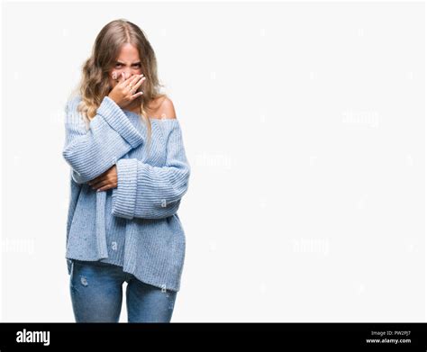 Beautiful Young Blonde Woman Wearing Winter Sweater Over Isolated