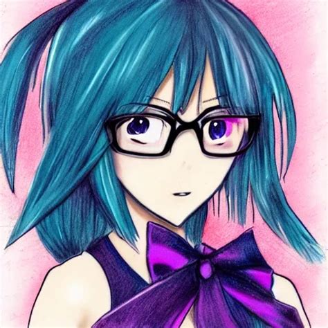 Imagine An Image Of An Anime Girl With Glasses Short Blue Hair