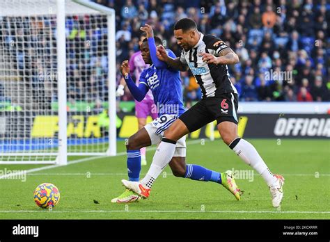 Patson Daka Of Leicester City Battles With Jamaal Lascelles Of