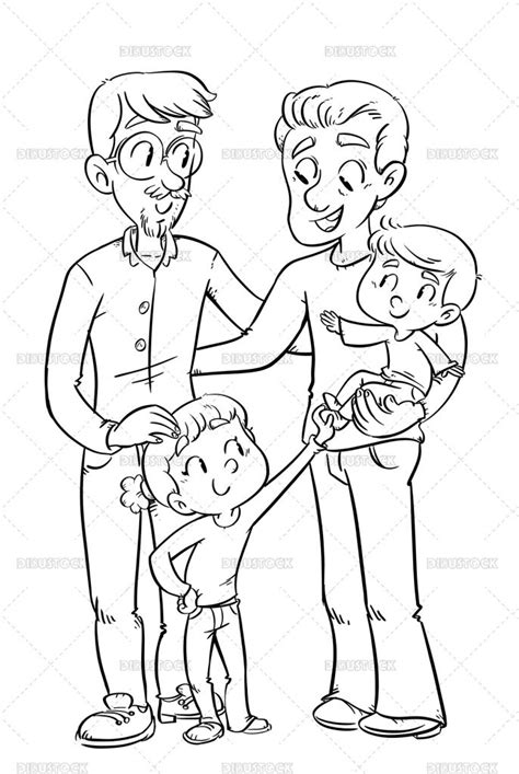 Familia gay para colorear dibujo ilustración con niños Dibustock dibujos e ilustraciones