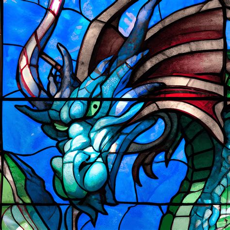 Square Stained Glass Window With Dragon In Hyper Realistic And