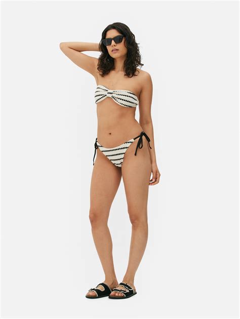 Womens Black White Crochet Bandeau Bikini Set Primark