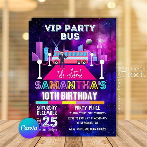 VIP Party Bus Invitation, Bus Party Invitation, VIP Bus Party Adult ...