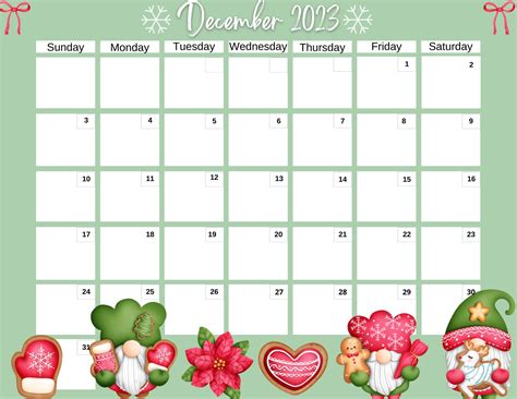 December 2023 Calendar, Winter 2023, Christmas Xmas Gnome Cookies ...