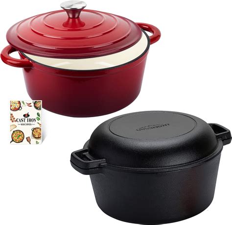 Overmont 5 5qt Enameled Cast Iron Dutch Oven 5qt 2 In 1 Dutch Oven Bundle Home