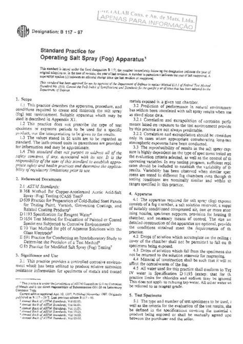 Pdf Astm B117 Ano 1997 Standard Practice For Operating Salt Spray