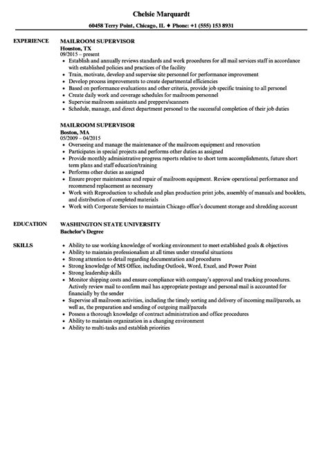 Mailroom Supervisor Resume Samples Velvet Jobs