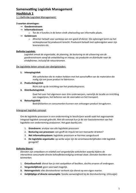 Samenvatting Logistiek Samenvatting Logistiek Management Hoofdstuk