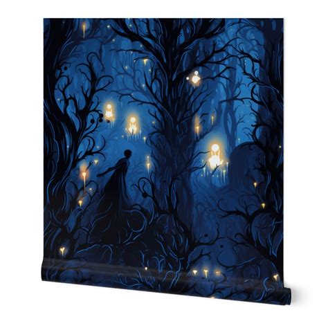 Lost Lore Blue Will O The Wisp Scary Wallpaper Spoonflower