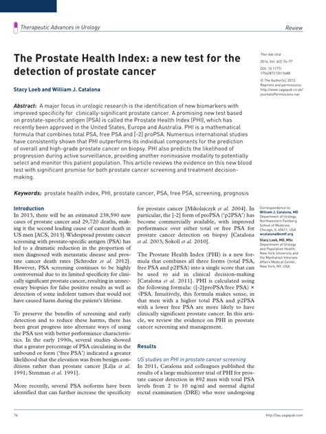 Pdf The Prostate Health Index A New Test For The Detection Of