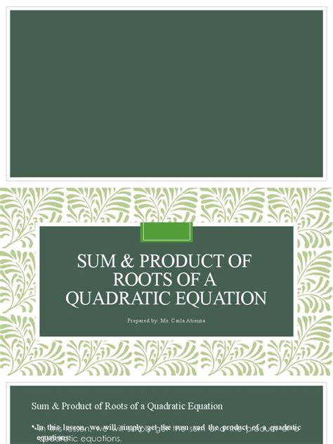 Sum and Product of Roots | PDF | Quadratic Equation | Zero Of A Function