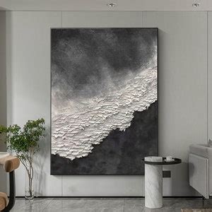 Black and White Ocean Art Black Beach Abstract Painting White Wave Art Black&white 3D Textured ...