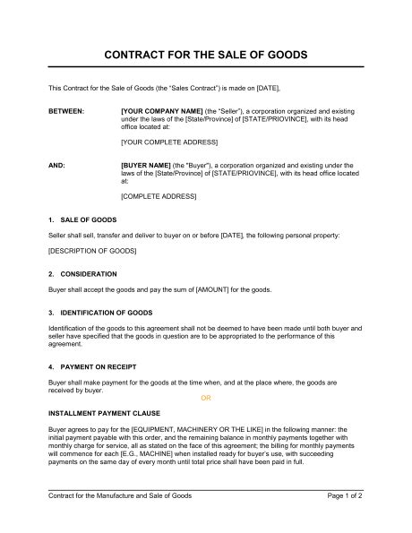 Sales Contract Template - Free Printable Documents