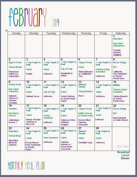 Month Meal Plan Template