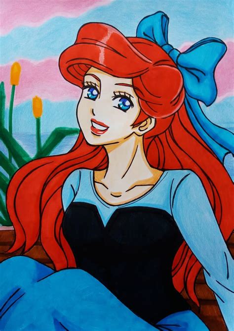 Ariel in anime style, art by my sister :) : r/disney