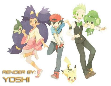 Ash Iris Cilan Pikachu Axew And Pansage Pokémon Black And White