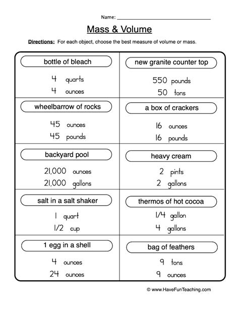 Mass And Volume Worksheet By Teach Simple