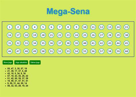 Números Aleatórios De 1 A 60 Mega-sena