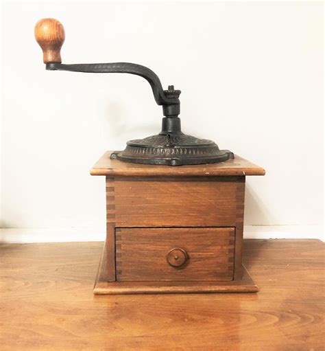 Antique Coffee Grinder Dovetail Wood Box With Ornate Cast Iron Etsy