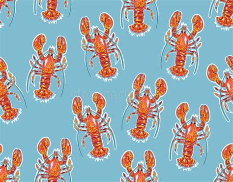 Vector Summer Red Lobster Seamless Pattern Stock Vector Illustration