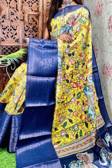 Beautiful Yellow Festive Kalamkari Printed Silk Saree Designerkloth