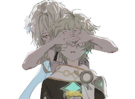 Safebooru 1boy 1girl Aether Genshin Impact Bangs Blonde Hair Covering Anothers Eyes Crying