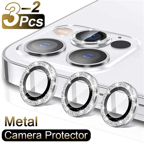 Diamond Glitter Camera Lens Protector For Iphone 13 12 11 Pro Max Metal Ring Lens Glass For