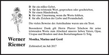 Traueranzeigen Von Werner Riemer Trauer Anzeigen De