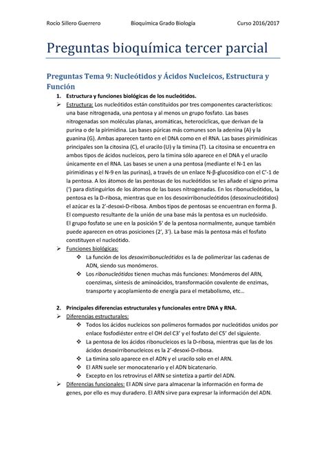 Preguntas bioquímica tercer parcialillo Preguntas bioquí mica tercer