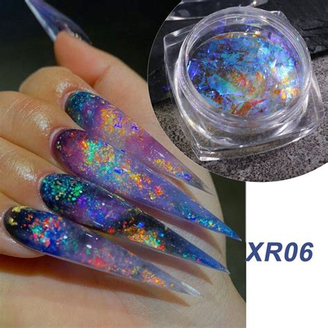 Xpoko Box Aurora Opal Nail Powder Glitter Pink Blue Holographic