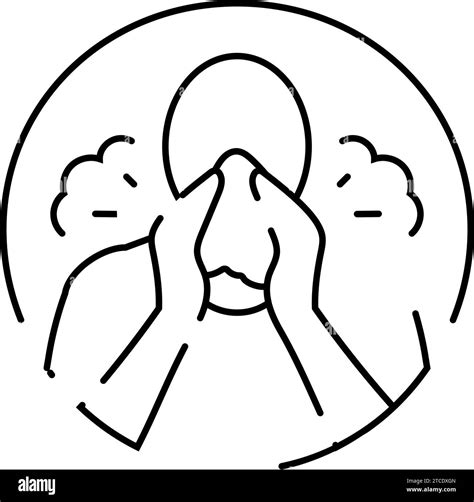 Coughing Sneezing Disease Symptom Line Icon Vector Illustration Stock