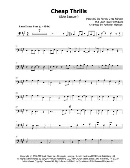 Cheap Thrills Arr Kathleen Henson By Sia Feat Sean Paul Sheet Music