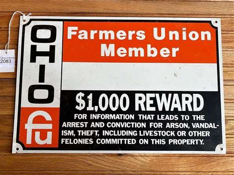 Ohio Farmers Union Reward Sst Sign Aumann Auctions Inc