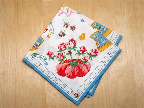 Vintage Inspired Sewing Notions Print Handkerchief