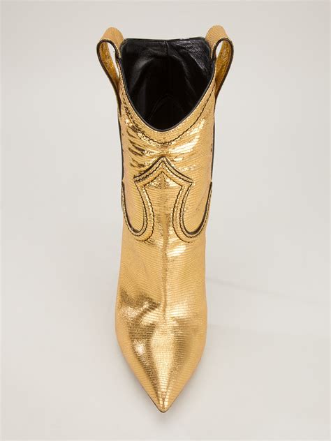 Casadei Stiletto Heel Cowboy Boot In Gold Metallic Lyst