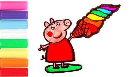 Dibuja Y Colorea A Peppa Pig Con Un Helado ArcoirisDibujos Para