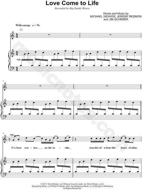 Big Daddy Weave "Love Come To Life" Sheet Music in C Major ...