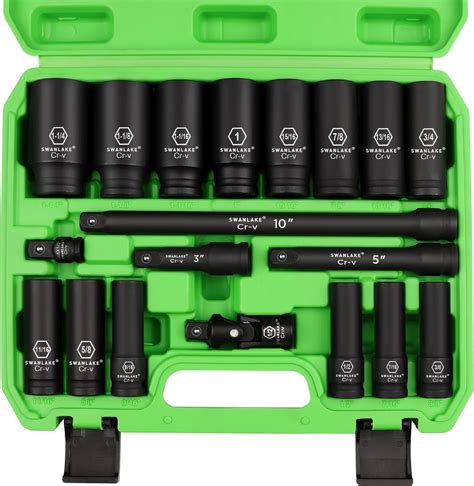 SWANLAKE 1 2 Impact Socket Set 19 Piece 6 Point Impact Set SAE 3 8