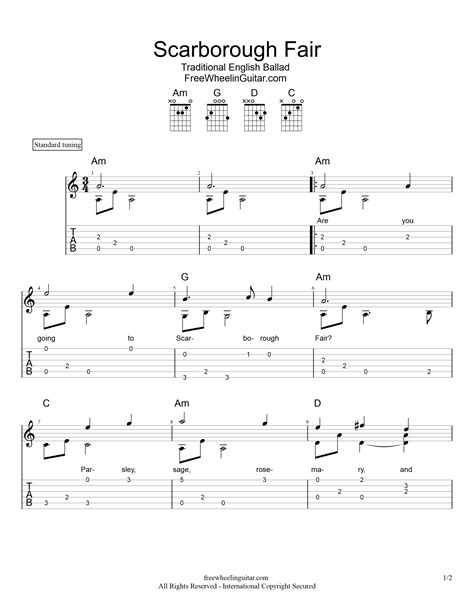 Scarborough Fair Solo Guitar Tab