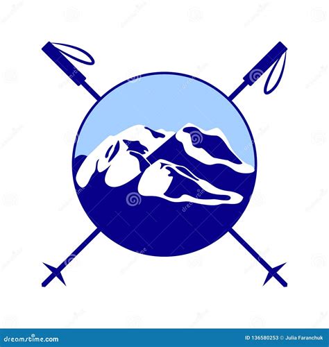 World Snow Day. Day of Winter Sports. Round Logo - Mountains, Crossed ...