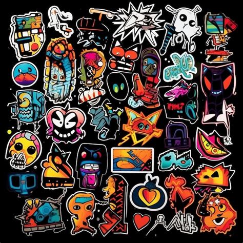 premium ai image  black background   lot  stickers