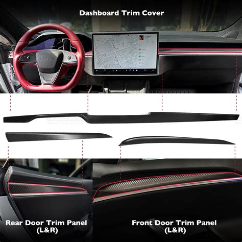 2022 Model S Interior Carbon Fiber Doors And Dash Trim Kit 7pcsset