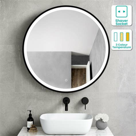 Mollie Black Round Led Mirror Cabinet 800mm Bathroom Mountain