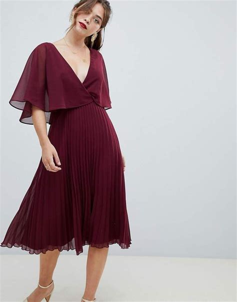 Asos Design Midi Dress With Pleat Skirt And Flutter Sleeve Flutter