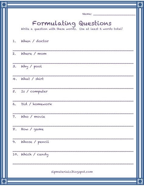 Formulating Questions 2 Words Speech Therapy Materials Expressive