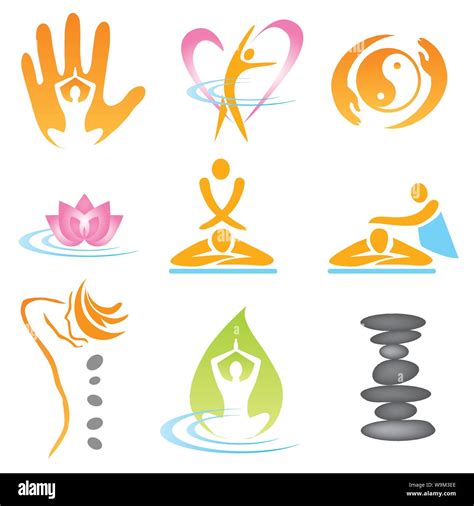 Collection Of Yoga Spa Massage Logos Icons Vector Available Stock