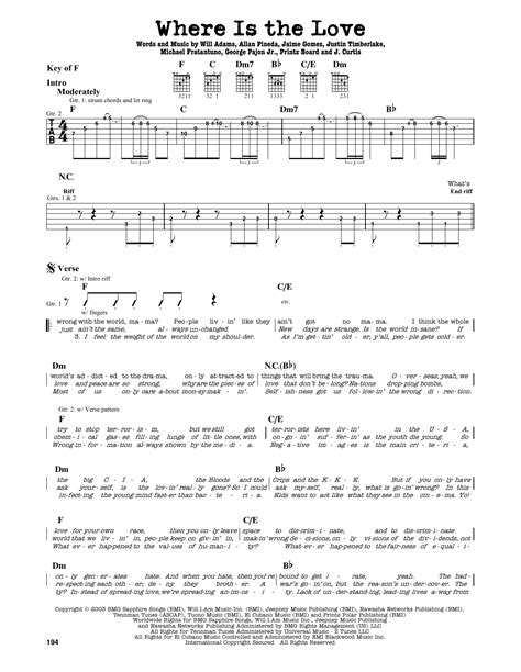 Where Is The Love By The Black Eyed Peas Guitar Cheat Sheet Guitar